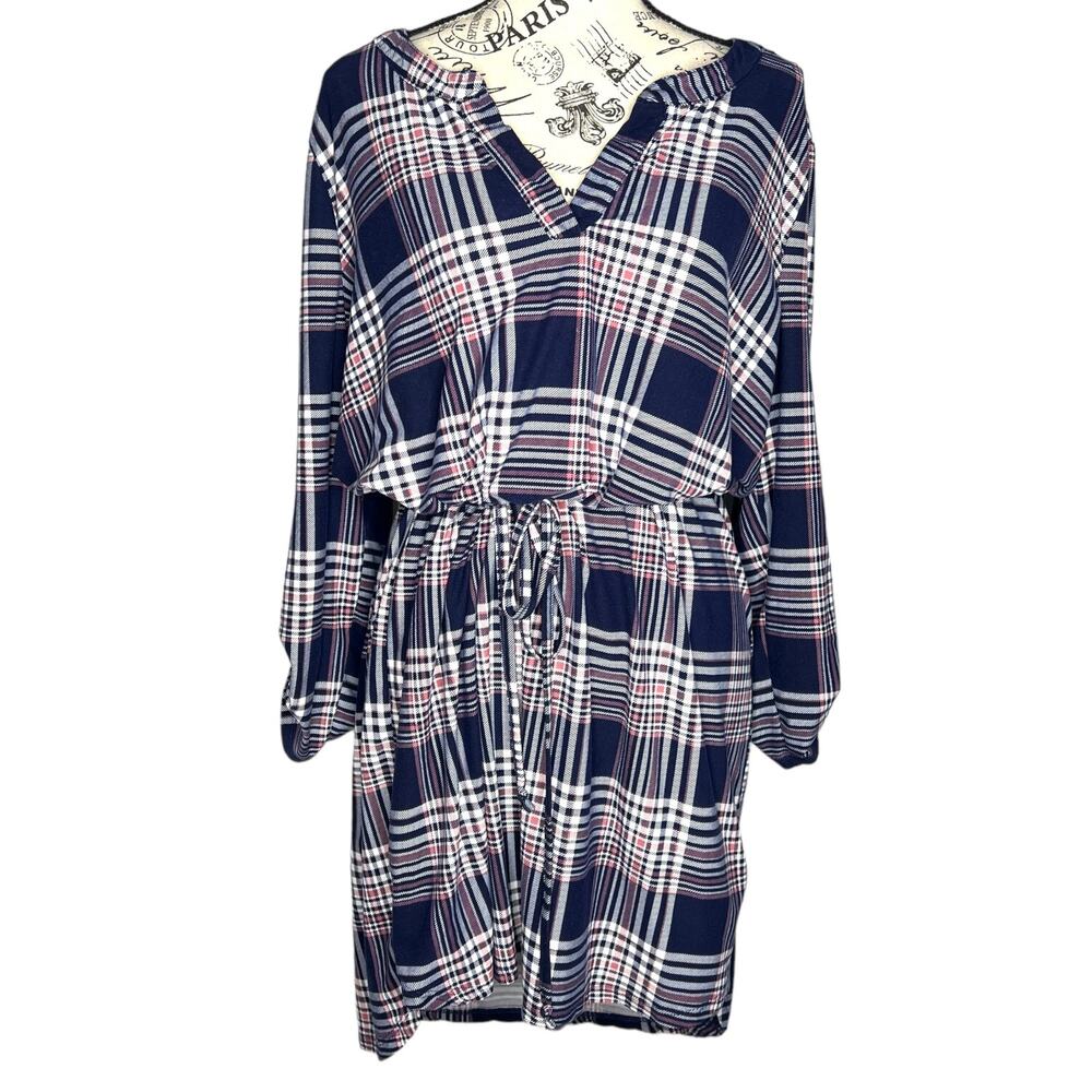 Bobbie Brooks Plus Size (1X) Roll Tab Sleeve Elastic Waist Tie Blouson Dress